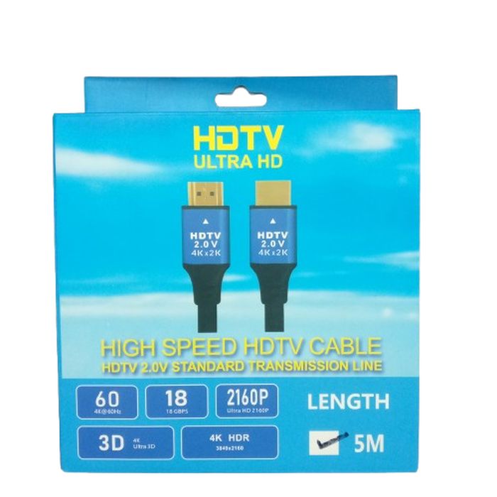 Hdtv Ulltra HD HDMI Cable 2.0V 2k 4k - High-speed HDMI Cable For Ultra HD Devices - the cable connectors and technical specifications including 18 Gbps and 5M length.