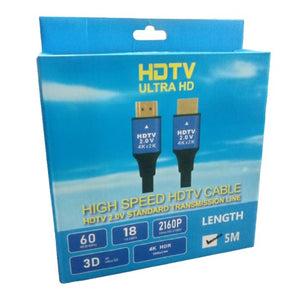 Hdtv Ulltra HD HDMI Cable 2.0V 2k 4k - High-speed HDMI Cable For Ultra HD Devices - a blue cardboard box with a graphic of two HDMI connectors and printed technical specifications.