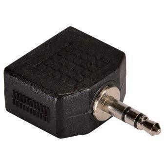 Headphone Jack Splitter 3.5mm Jack Plug To 2x 3.5mm Jack Sockets Stereo Adaptor Dual Splitter - a black plastic adapter with one male jack and two ports.