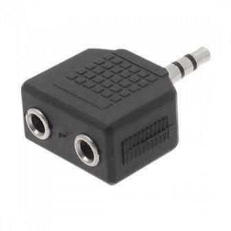 Headphone Jack Splitter 3.5mm Jack Plug To 2x 3.5mm Jack Sockets Stereo Adaptor Dual Splitter - a black plastic Y-shaped adapter with one male plug and two female ports.