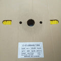 Heat Shrink Sleeve Yellow Color 200Meter Roll - shown as a yellow coiled tube inside a cardboard spool with a product specification label attached.