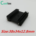 Heat Sink TO-3p Package And TO-220 - a black metal finned heat sink with a central mounting hole and two protruding pins, shown with its dimensions.