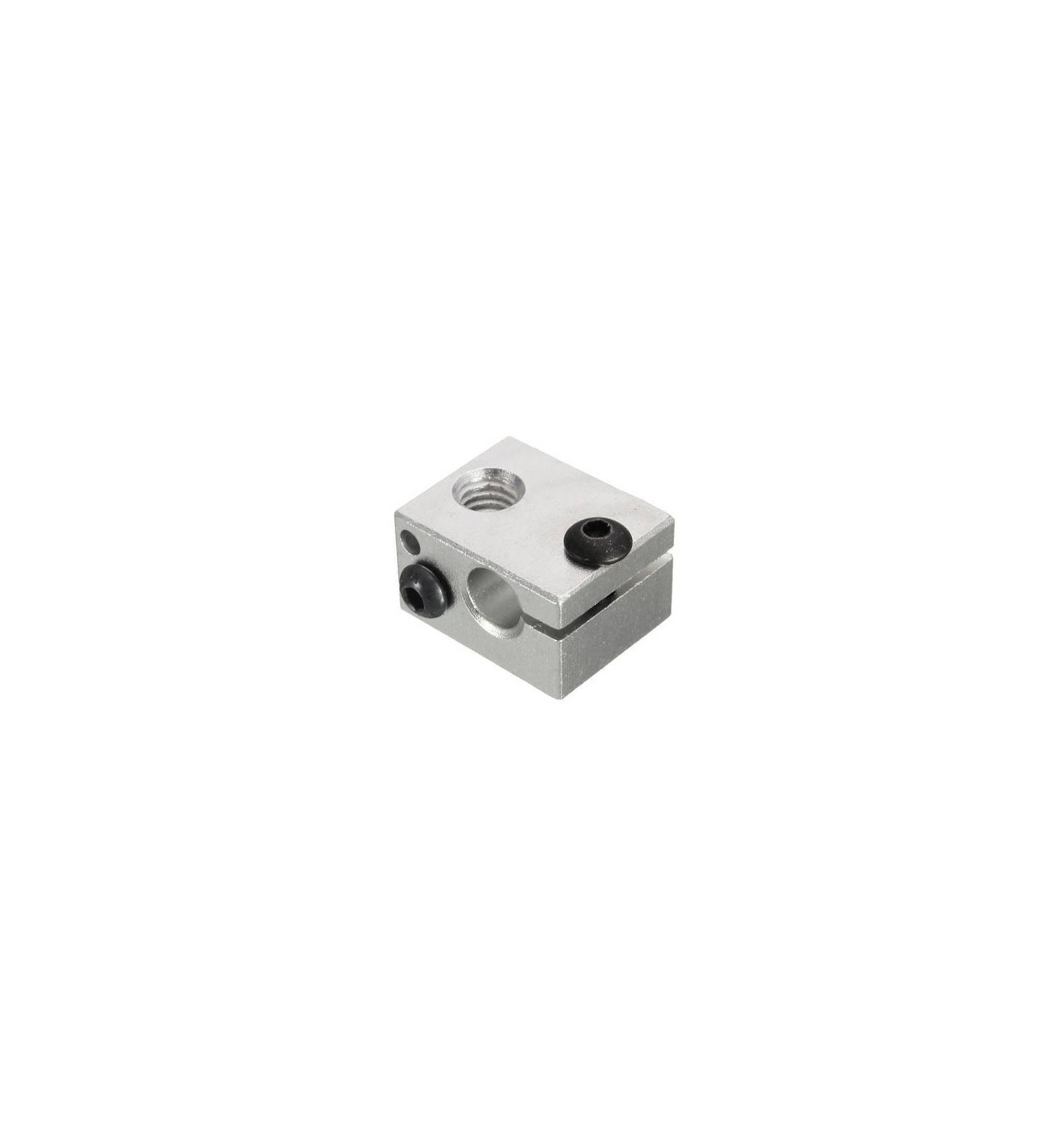 Heater Block 3d Printer Heat Block For 3d Printer - a silver metal rectangular block featuring a central circular hole, a threaded port, and two black screws.