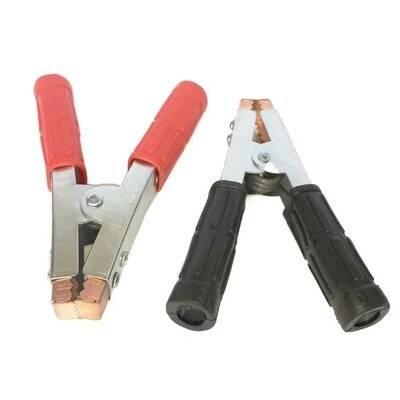 Heavy Duty Cupper Head Crocodile Clip - one pair of metal clips with red and black insulated handles against a white background.