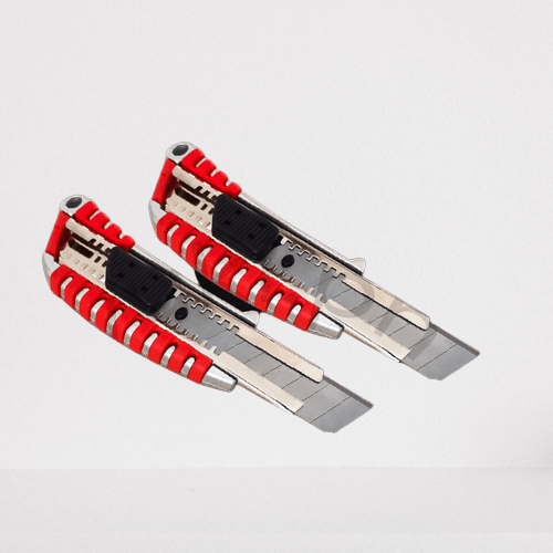 Heavy Duty Knife 24mm Alloy Steel Blade Cutter - two identical red and silver utility knives with black sliding blade locks.