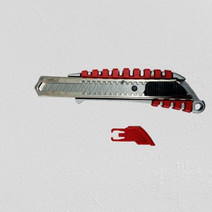 Heavy Duty Knife 24mm Alloy Steel Blade Cutter - shown with a red and silver handle, an extended metal blade, and a detached red plastic end cap.