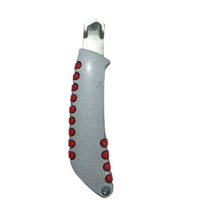 Heavy Duty Knife 24mm Alloy Steel Blade Cutter - shown as a silver-bodied utility knife with a red-accented grip and a partially extended metal blade.