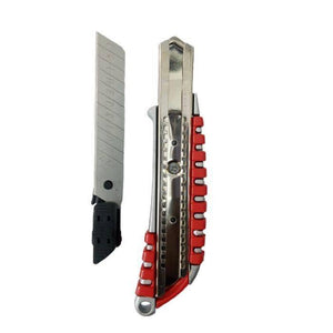 Heavy Duty Knife 24mm Alloy Steel Blade Cutter - shown with its red and silver handle separated from the detachable metal blade.