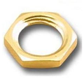 Hex Nut For SMA Connector - a close-up shot of a single gold-colored hexagonal metal nut with a threaded circular opening in the center.