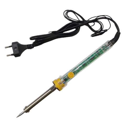 Hfh Soldering Iron Rod 60W - a transparent handle, a yellow temperature control knob, a metal tip, and a black power cord with a two-pin plug.
