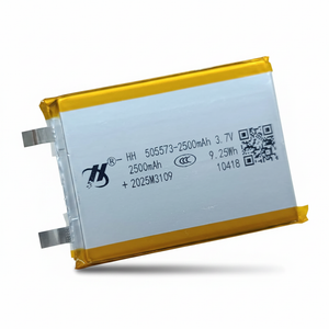 Hh 505573 LiPo Battery 2500mAh 3.7V For Laptop Battery Replacement - a rectangular silver lithium-polymer battery with yellow taped ends, two metal contact tabs, and printed specifications.