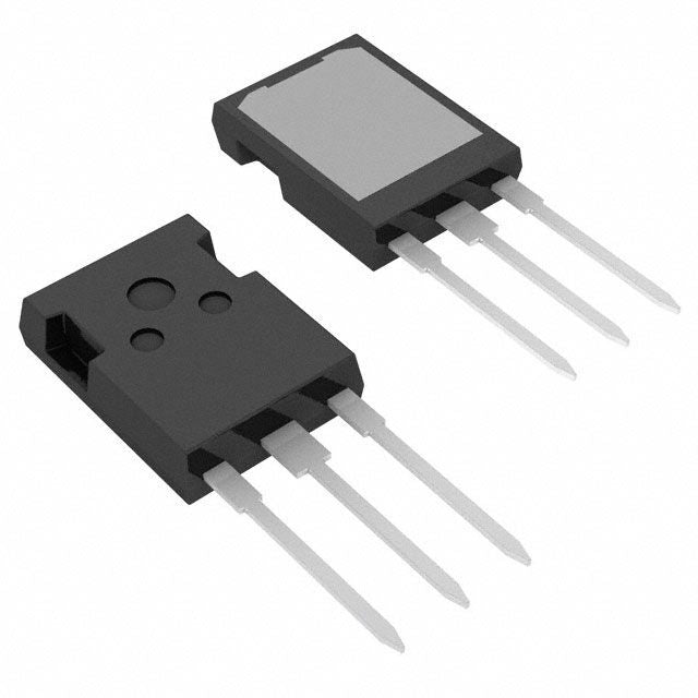 HH75N120 IGBT Powerful And Versatile - two black, rectangular electronic components with three metal pins each, one displaying a silver heat sink surface.