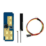 Hi-link HLK-LD2450 24GHz Radar Sensor Module With Bluetooth - the blue circuit board with gold antennas, a black antenna, and a multi-colored wire harness.