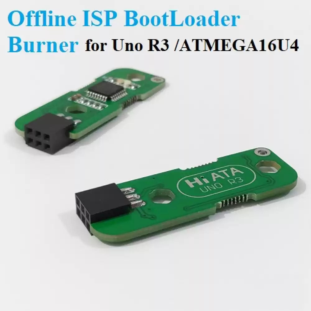 Hiata Arduino Uno Bootloader Burner Offline Standalone Isp Programmer - two green rectangular circuit boards with black 6-pin female connectors and integrated chips.