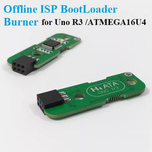 Hiata Arduino Uno Bootloader Burner Offline Standalone Isp Programmer - two green rectangular circuit boards with black 6-pin female connectors and integrated chips.