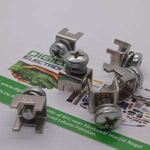 High Current Screw Terminal Connector - three silver-coloured metal terminal blocks with screws, arranged on a branded product card.
