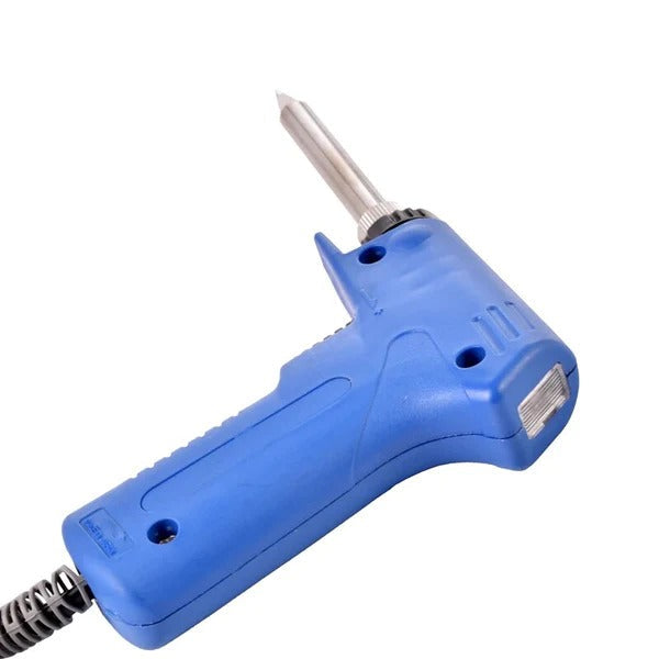 High Power Soldering Iron 220V 30W-70W Professional Dual Power Quick Heat-up Adjustable Welding Electric Soldering Iron Gun - a blue, pistol-grip electric soldering iron with a metal tip, a trigger, and a power cord.