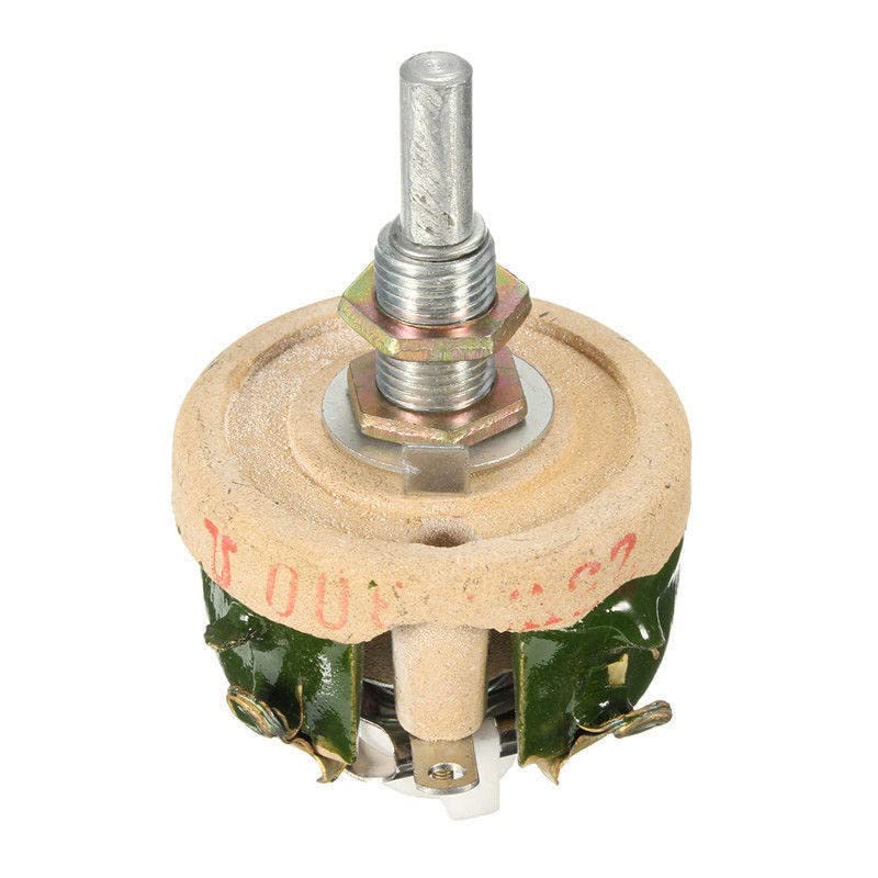 High Power Wirewound Potentiometer Rheostat Variable Resistor High Probability Potentiometers 40watt 56 Ohm Price - beige ceramic component with a central metal shaft and three metal terminals.
