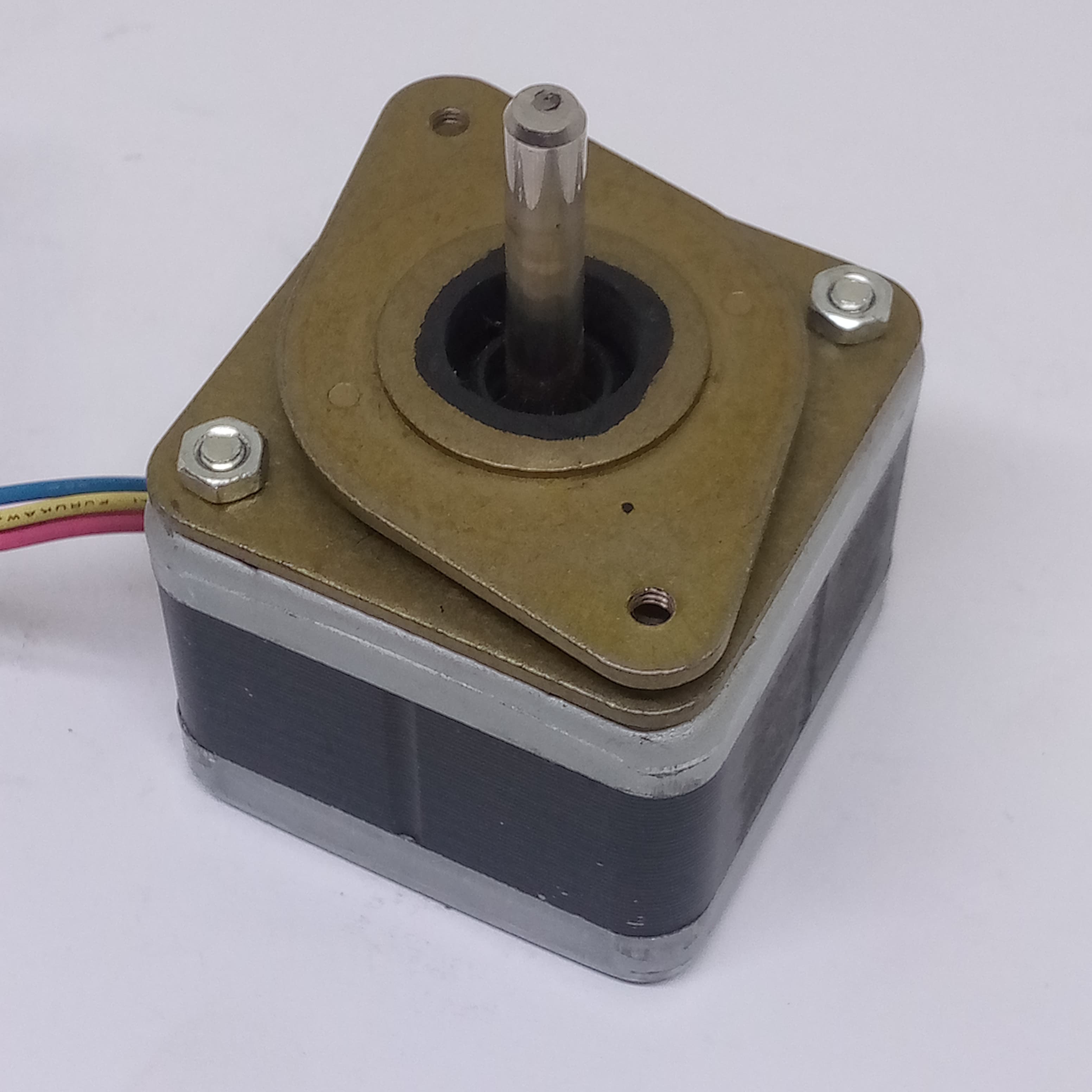 High-precision Stepper Motor NEMA17 5 To 24V DC For Precise Positioning Applications - a square silver and black motor with a central metal shaft and multi-colored wires extending from one side.
