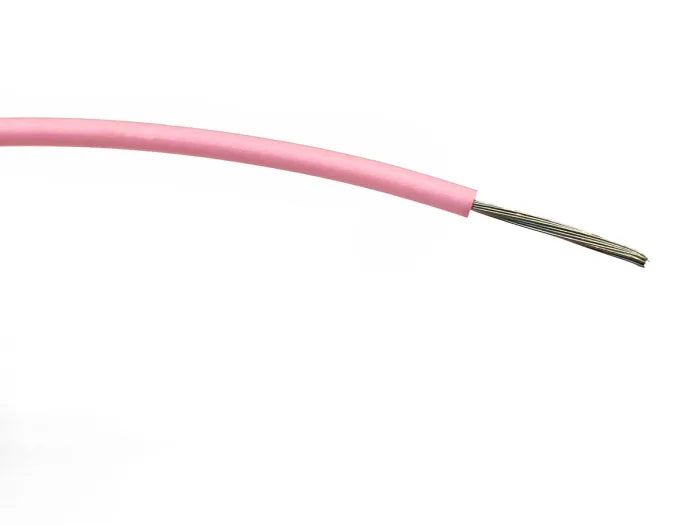 High Quality 1 Meter pink Solderable Flexible Wire - shown as a close-up of a single pink insulated wire with exposed stranded metal conductors at the end.