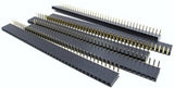 High-quality 2.54mm Pitch 40 Pin Right Angle Female Header (90 Degrees) - Digilog.pk - a collection of multiple black plastic 40-pin female headers with gold-plated pins.