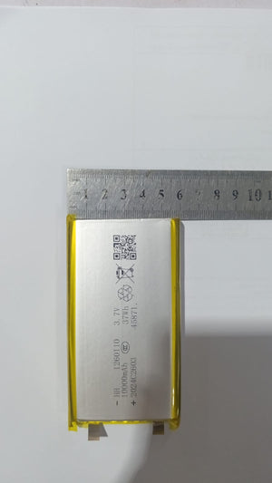 High Quality 3.7V 10000mAh 1260110 Polymer Lithium Ion Li-ion Rechargeable Battery For Toy Power Bank GPS Table E-book Batteries - shown with a metal ruler measuring its width, displaying technical specifications and a QR code.