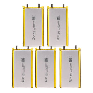 High Quality 3.7V 10000mAh 1260110 Polymer Lithium Ion Li-ion Rechargeable Battery For Toy Power Bank GPS Table E-book Batteries - five rectangular silver and yellow rechargeable cells arranged in a pyramid formation.