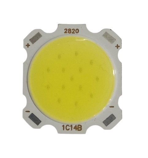 High Quality China 8W 3.7V COB Light Module DIY LED Buy - a square white LED chip with a yellow circular light-emitting surface and four corner contact pads.