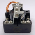 High Quality Low Price Industrial Large 12V DC 80A Power Relay - JQX-62F 12VDC Power Relay, a black industrial relay with silver metal terminals, a copper braided wire, and visible screw connectors on a white background.