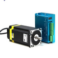 High Torque 86EBP181ALC NEMA 34 Stepper Motor Kit For CNC - a black motor with a silver shaft next to a blue driver unit featuring a digital display, ports, and terminals.