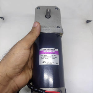 High Torque Gear Motor For Electric Bicycle Electric Cycle Electric Bike Price - a blue cylindrical DC geared motor with a silver gearbox and output shaft, held in a hand showing the DGO-7024SIA spec label.