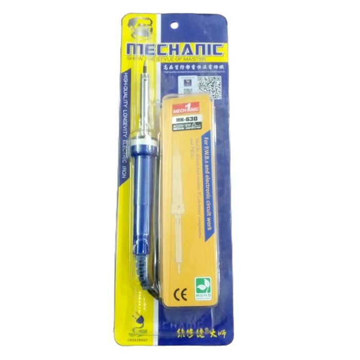 Hk-630 Mechanic Soldering Iron - its original blue and yellow retail blister packaging, featuring a blue handle and a metal tip.