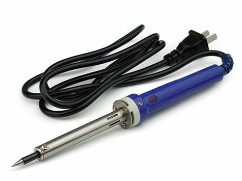 Hk-630 Mechanic Soldering Iron - with a blue handle, a metallic heating element, a pointed tip, and a black power cord with a two-pin plug.