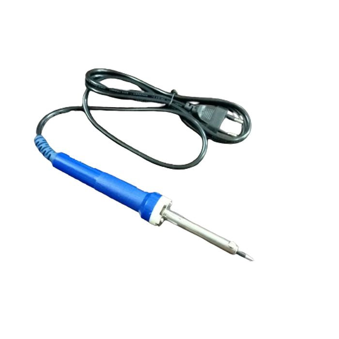 Hk-630 Mechanic Soldering Iron - with a blue handle, a metallic tip, and a black power cord with a two-pin plug against a white background.