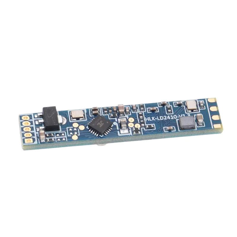 HLK-LD2410B Human Presence Sensor Radar Module For Smart Home Automation And Security - a long, narrow blue circuit board with electronic components and a five-pin connector on the left side.