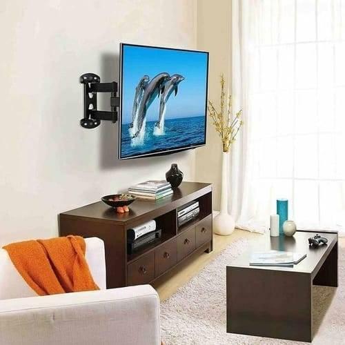 Home Design LCD Wall Mount Bracket For 14-55 Inch TVS Universal Plasma LED Tilt Bracket Hdl 117B 2 Black - articulated wall mount shown holding a flat-screen TV displaying two dolphins in the ocean.