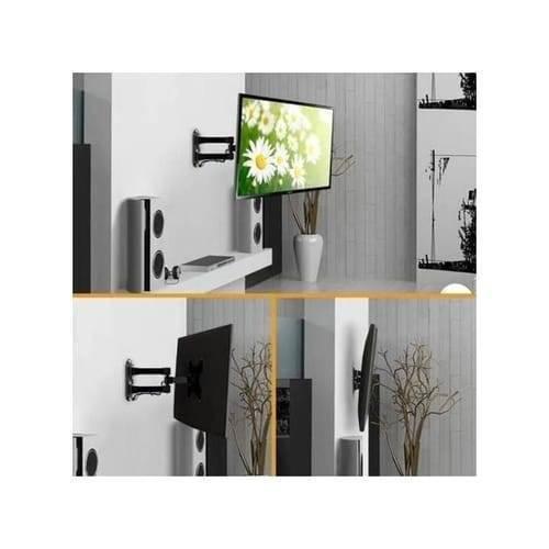 Home Design LCD Wall Mount Bracket For 14-55 Inch TVS Universal Plasma LED Tilt Bracket Hdl 117B 2 Black - articulated TV mount in three positions, including holding a TV displaying a floral image.