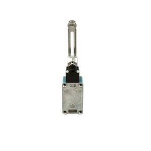 Honeywell Adjustable Roller Rotary Lever Limit Switch Szl-wlc-b - a blue and silver industrial switch with an adjustable metal roller lever arm.