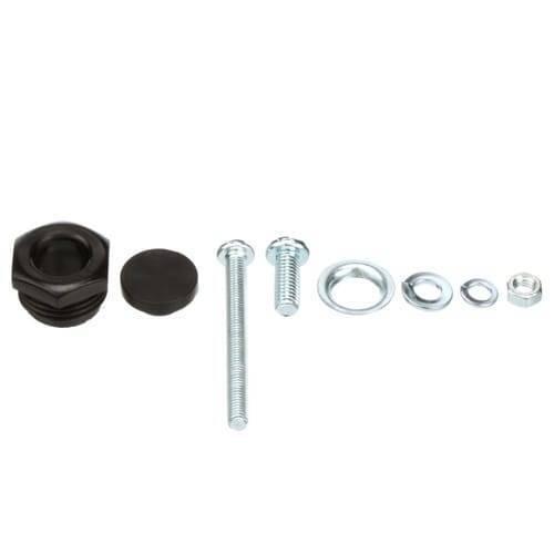 Honeywell Adjustable Roller Rotary Lever Limit Switch Szl-wlc-b - shown as a flat-lay of its included mounting hardware, bolts, washers, and a black cap.