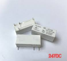Hongfa PCB Power Relay 24VDC 10A 1co HF118F/024-1ZS1T(136) - three rectangular white electronic relays with metal pins on a white background.