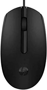 Hp Mouse Wired M10 Black - a top-down view of a black wired computer mouse featuring a central scroll wheel and an HP logo at the bottom.