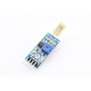 HR202 Humidity Sensor - a beige sensor head, a blue potentiometer, and a four-pin connector on a blue rectangular circuit board.