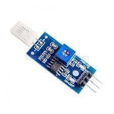 HR202 Humidity Sensor - a white sensor head, a blue potentiometer, and a three-pin connector on a blue printed circuit board.