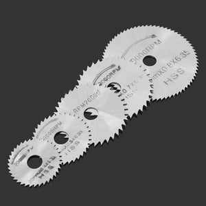 Hss Circular Saw Blade Set For Metal & Dremel Rotary Tools - of five silver circular saw blades of varying sizes arranged in a diagonal line.