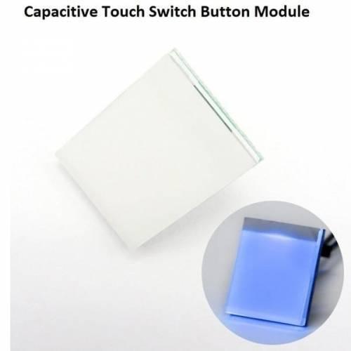Httm Capacitive Touch Switch Button Module - shown as a square white surface with a circular inset displaying the same module illuminated with a blue light.