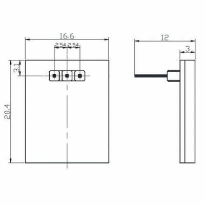 Httm Capacitive Touch Switch Button Module - the top and side views with technical measurements in millimeters.