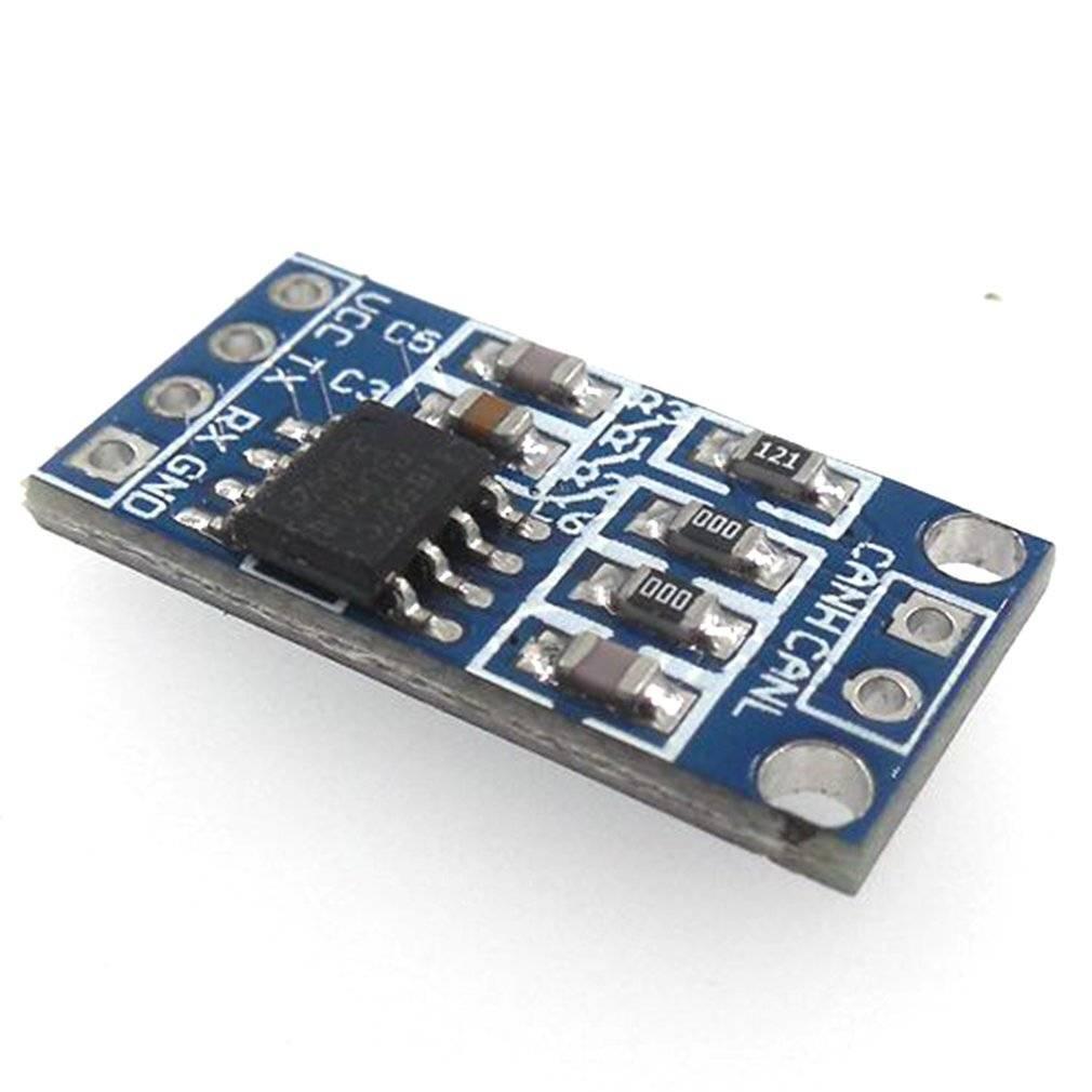 HW-021TJA1050 can Controller Interface Module Bus Drive Interface Module - a blue rectangular circuit board featuring a central chip, surface-mount components, and labeled pin headers.