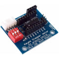 Hw-434 A4988 DRV8825 Stepper Motor Driver Control Panel Board Expansion Shield Board Module For 3d Printer - a blue PCB with a red 3-position DIP switch, a white 4-pin connector, and black pin headers.