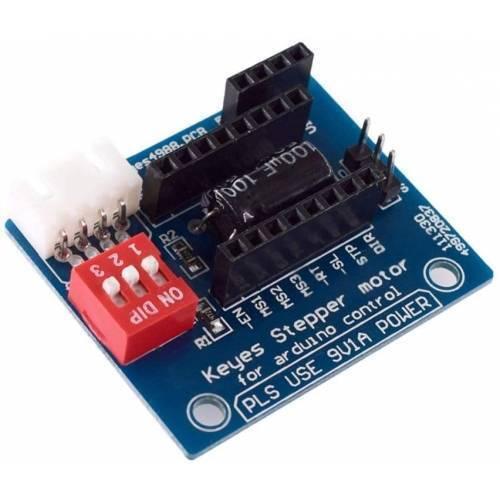 Hw-434 A4988 DRV8825 Stepper Motor Driver Control Panel Board Expansion Shield Board Module For 3d Printer - a blue PCB with a red 3-position DIP switch, a white 4-pin connector, and black pin headers.