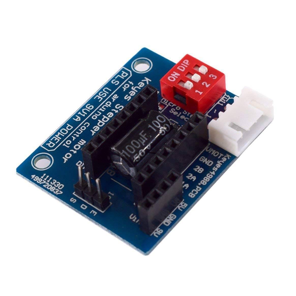 Hw-434 A4988 DRV8825 Stepper Motor Driver Control Panel Board Expansion Shield Board Module For 3d Printer - a blue rectangular module featuring a red 3-way DIP switch, black pin headers, and a capacitor.